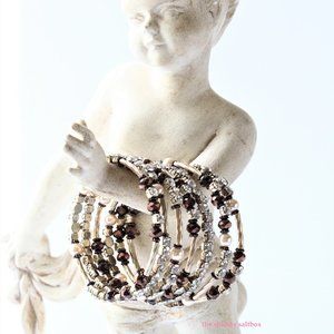 Slinky Bracelet Bangle Wrap Browns Gold Rose Clear Rhinestones Costume Jewelry